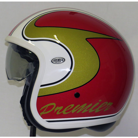 Motorrad-Helm Jet Premier Vintage-Faser mit integriertem Visier M Red