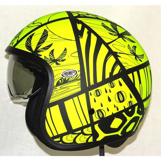 Motorrad-Helm Jet Premier Vintage-Faser mit integriertem Visier Mali Gelb fluo matte
