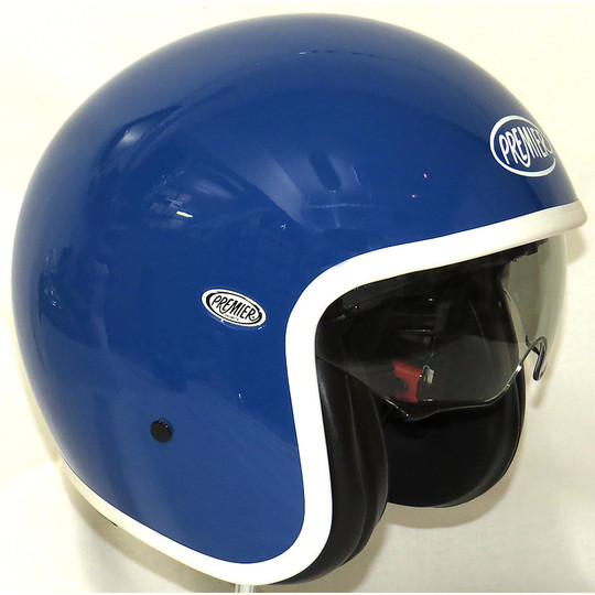 Motorrad-Helm Jet Premier Vintage-Faser mit integriertem Visier Mono Blu Lucido