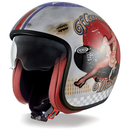 Motorrad-Helm Jet Premier Vintage-Faser mit integriertem Visier Pin up Old Style