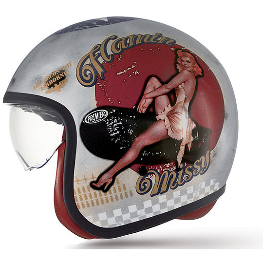 Motorrad-Helm Jet Premier Vintage-Faser mit integriertem Visier Pin up Old Style