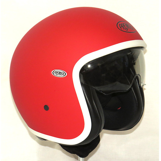 Motorrad-Helm Jet Premier Vintage-Faser mit integriertem Visier Red Opaque