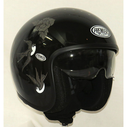 Motorrad-Helm Jet Premier Vintage-Faser mit integriertem Visier SkM9