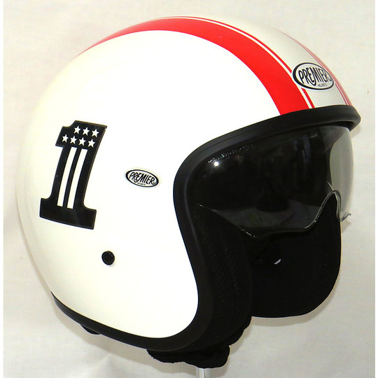 Motorrad-Helm Jet Premier Vintage-Faser mit integriertem Visier T Red One