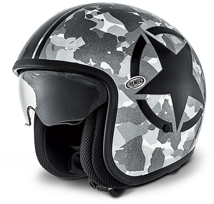 Motorrad-Helm Jet Premier Vintage Faser mit integriertem Visier Tarnung  Silber Online-Verkauf 