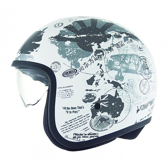 Motorrad-Helm Jet Premier Vintage Faser mit integriertem Visier Welt TR8 Weiß