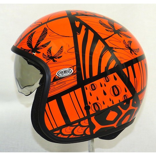 Motorrad-Helm Jet Premier Vintage-Faser mit integrierter Sonnenblende orange Mali