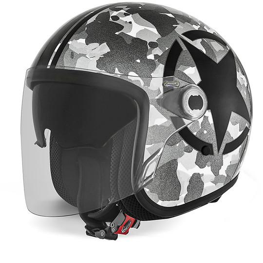Motorrad-Helm Jet Premier-Weinlese-Doppel Visor Vangarde Camouflage Silber