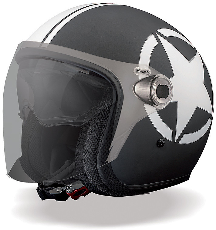 Motorrad-Helm Jet Premier-Weinlese-Doppel Visor Vangarde Sternmattschwarz  Online-Verkauf 