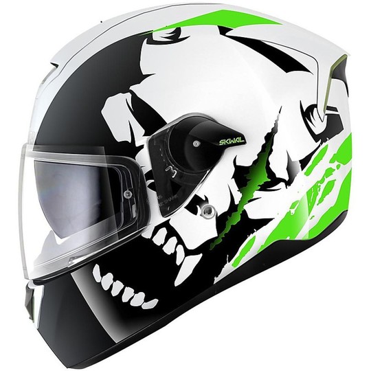 Motorrad Helm mit integriertem LED Shark SKWAL INSTINCT Weiß Grün
