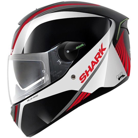 Motorrad Helm mit integriertem LED Shark Skwal Spinax Schwarz Weiß Rot