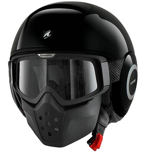 Motorrad-Helm mit Schutzbrille-Jet Shark RAW Blanck Glanz Schwarz