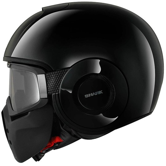Motorrad-Helm mit Schutzbrille-Jet Shark RAW Blanck Glanz Schwarz