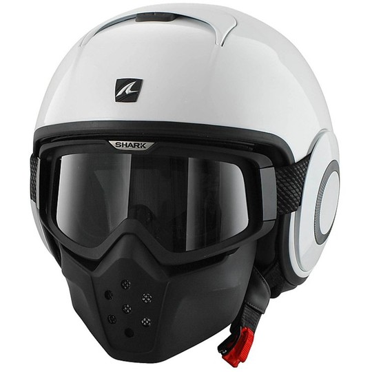 Motorrad-Helm mit Schutzbrille-Jet Shark RAW Blanck Glossy White