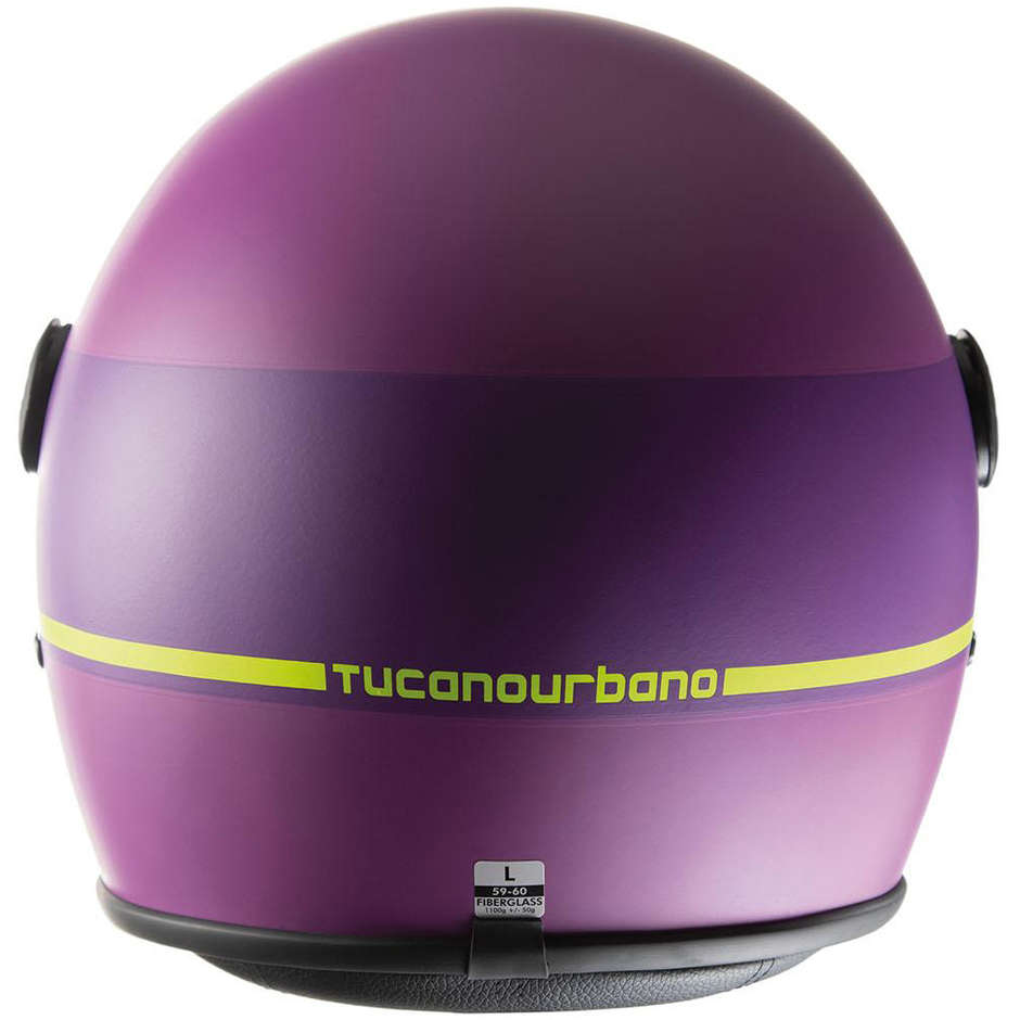 Motorrad Jet Helm aus Tucano Urbano Faser EL'JET 1300 Violett Gelbe Linie Undurchsichtig
