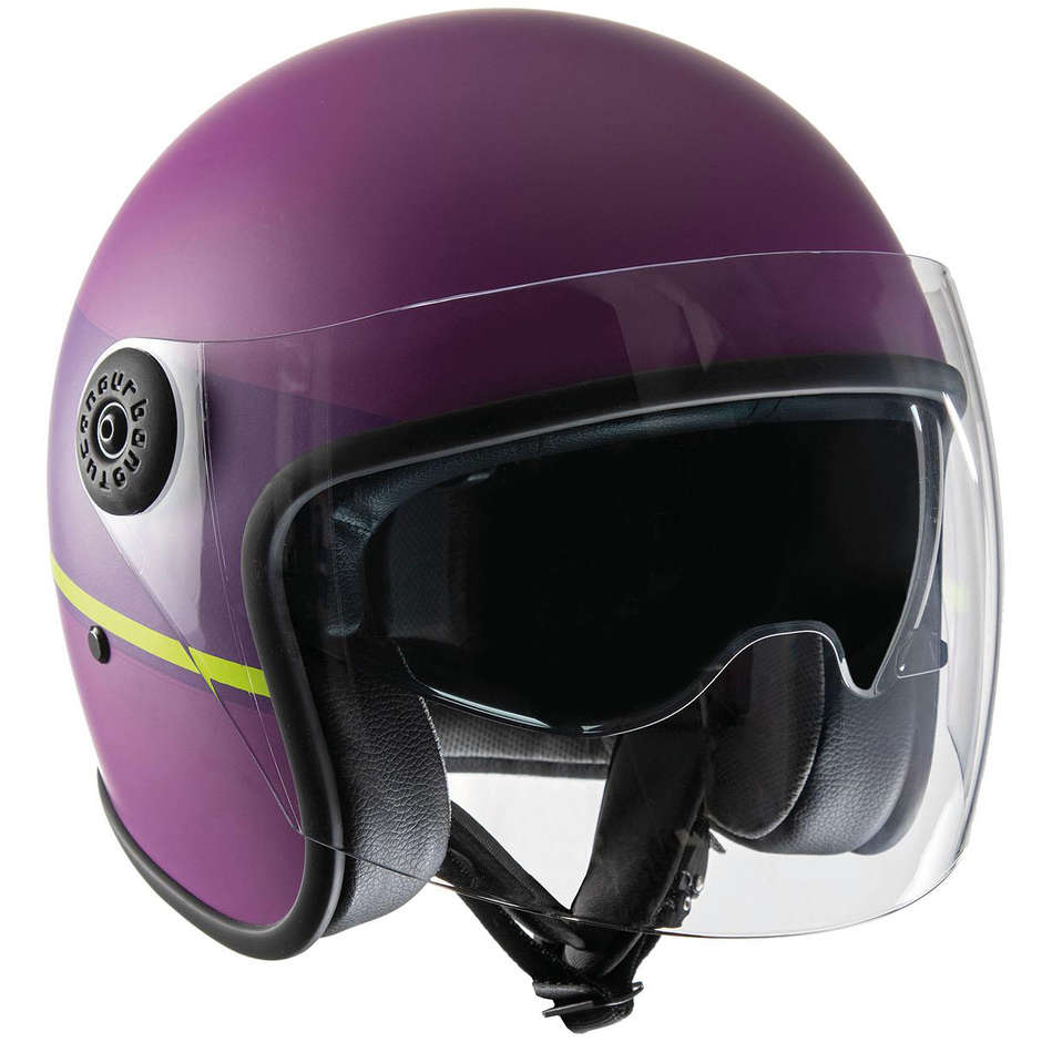 Motorrad Jet Helm aus Tucano Urbano Faser EL'JET 1300 Violett Gelbe Linie Undurchsichtig