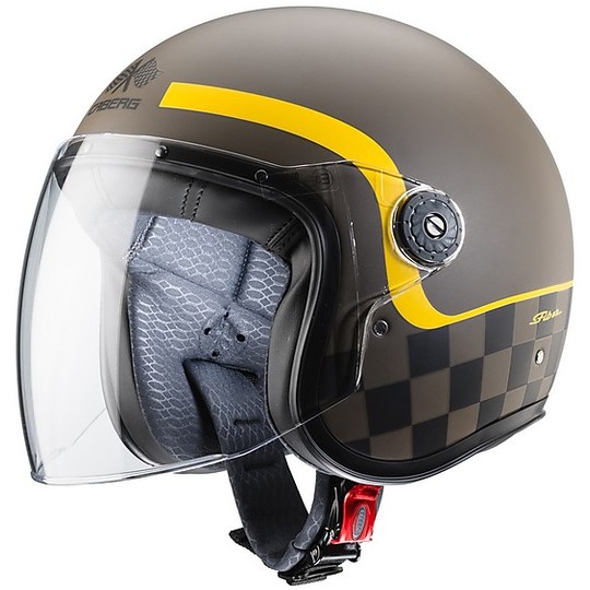 Motorrad Jet Helm in Fiber Caberg FREERIDE Formel Braun Opak Gelb