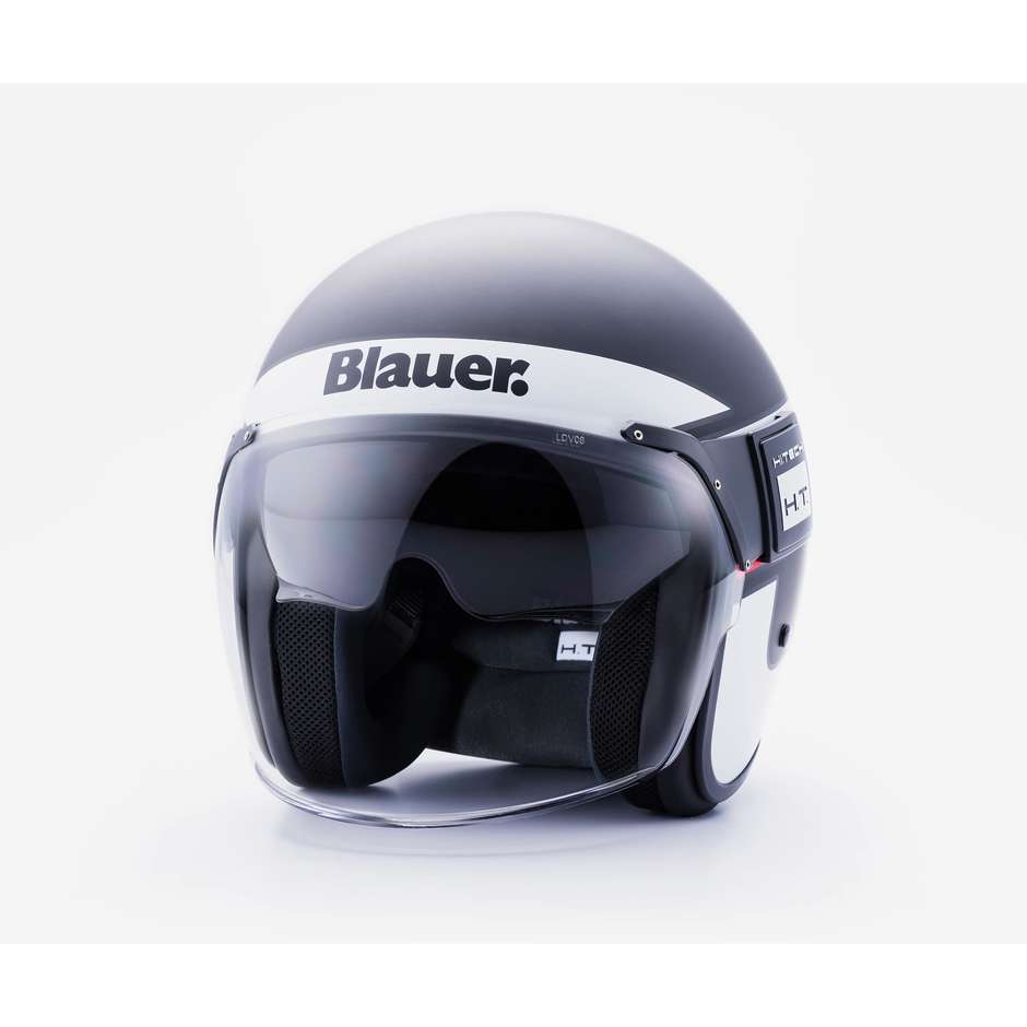 Motorrad-Jethelm in Blauer Fiber POD Stripes Matt Grey White