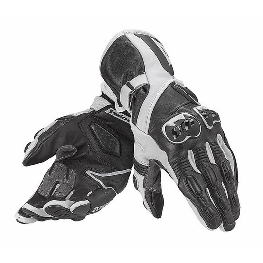 Motorrad Leder Handschuhe Dainese Schnelle Schwarz / Weiß