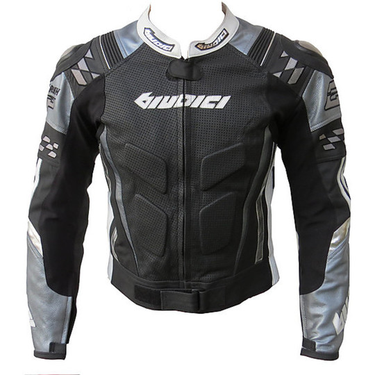 Motorrad-Lederjacke Jacke Richter Modell GP Rausch Schwarz Grau Titanium Protections