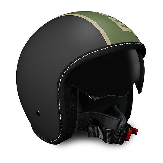 Motorrad-Sturzhelm Jet Momo Design Blatt-Mat Schwarz Militärgrün