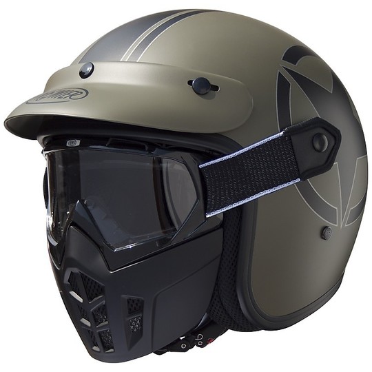 Motorrad-Sturzhelm Jet Premier Vintage-Faser-Maske Star Militär BM