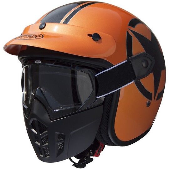 Motorrad-Sturzhelm Jet Premier Vintage-Faser-Maske Stern-metallische orange