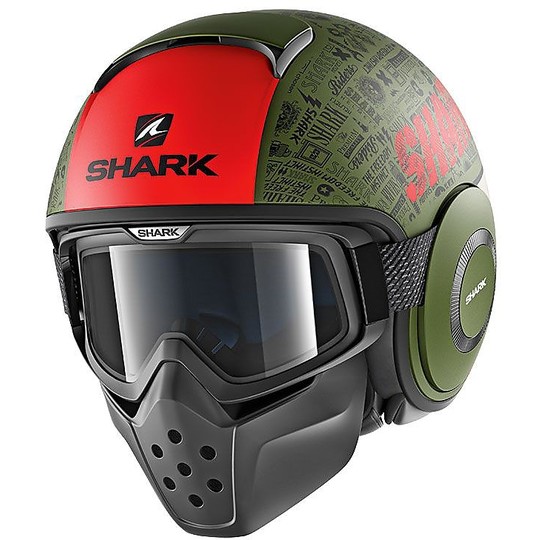 Motorrad-Sturzhelm Jet Shark DRAK TRIBUTE RM Grün Rot Opaque