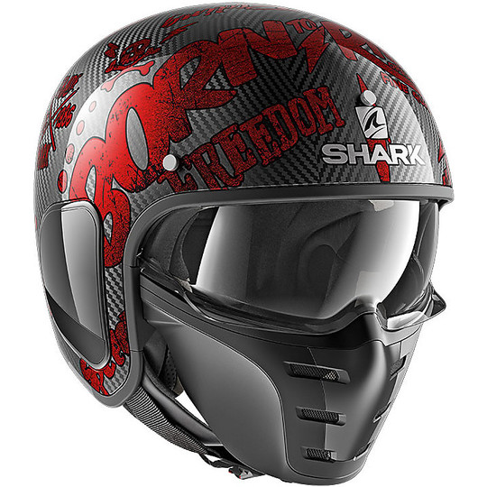 Motorrad-Sturzhelm Jet Shark S-DRAK FREESTYLE CUP Carbon-Rot