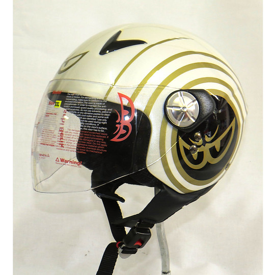 Motorrad-Sturzhelm mit Masken-Jet Berik 1SKI7 Logos weiß
