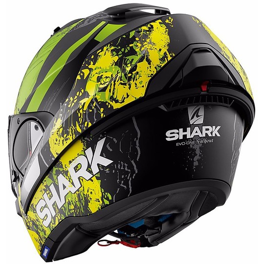 Motorrad-Sturzhelm Modular Shark Evo-One FALHOUT Mat Schwarz gelb fluoreszierend geöffnet werden