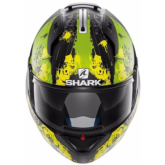 Motorrad-Sturzhelm Modular Shark Evo-One FALHOUT Mat Schwarz gelb fluoreszierend geöffnet werden