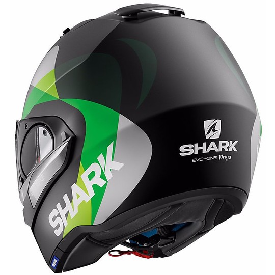 Motorrad-Sturzhelm Modular Shark Evo-One PRIYA Mat Schwarz Grün geöffnet werden