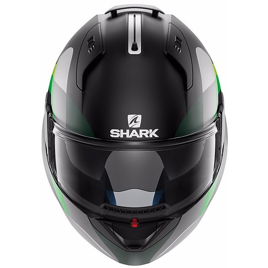 Motorrad-Sturzhelm Modular Shark Evo-One PRIYA Mat Schwarz Grün geöffnet werden