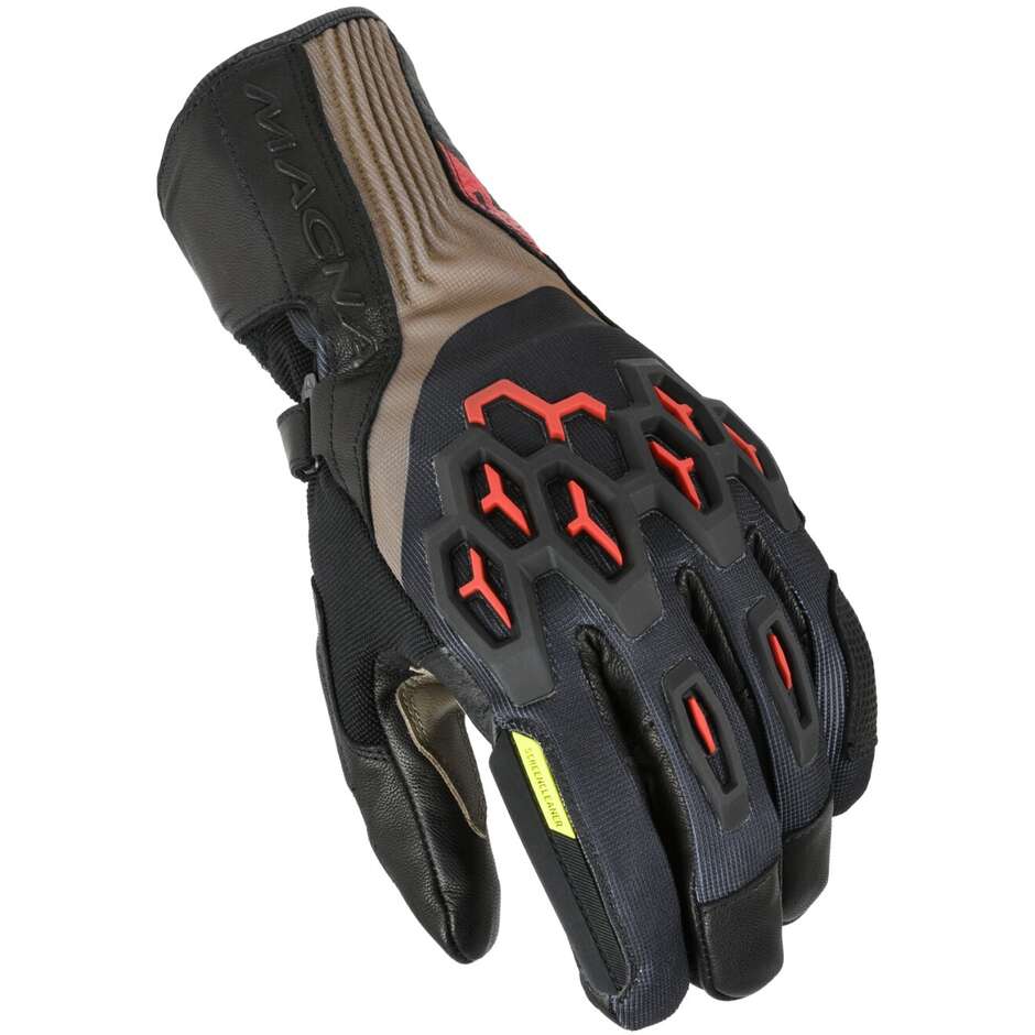 Motorradhandschuhe Macna Brawler RTX Taupe Schwarz Rot
