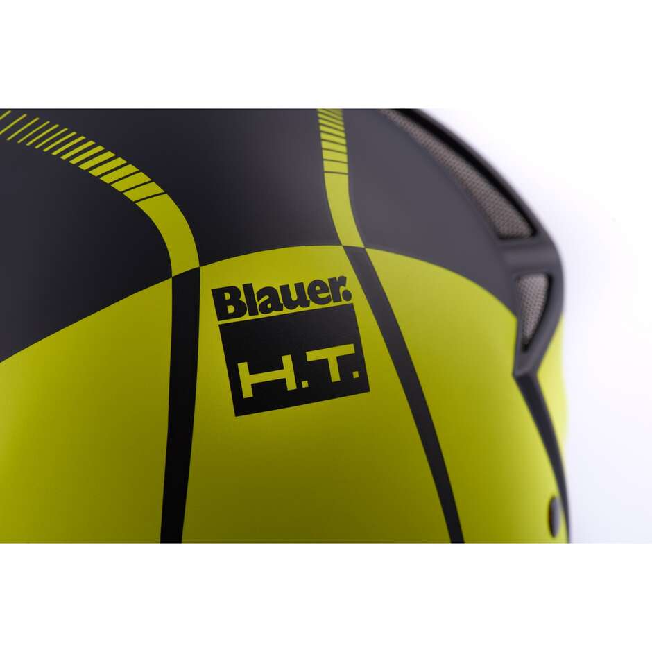 Motorradhelm Jet Blauer Doppelvisier Real Graphic B Schwarz Gelb Fluo