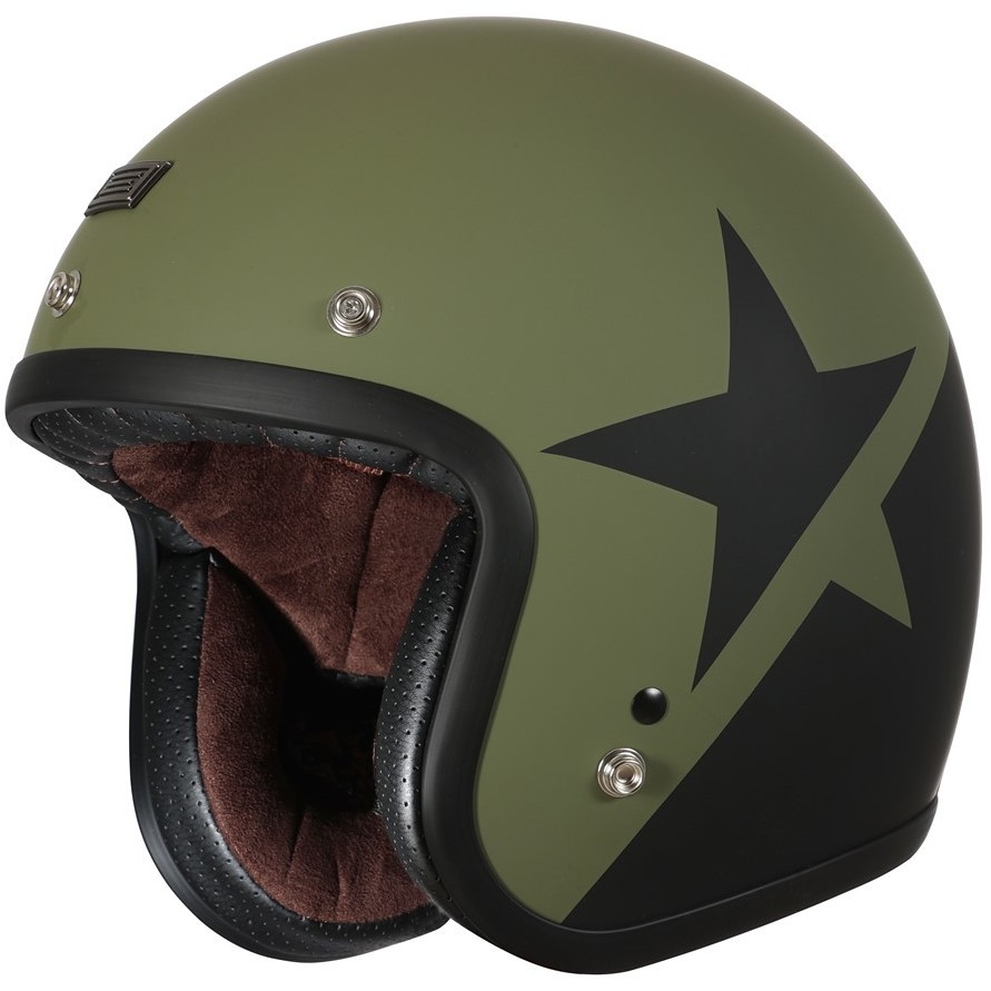 Motorradhelm Jet Custom Origin PRIMO STAR Schwarz Armeegrün Undurchsichtig