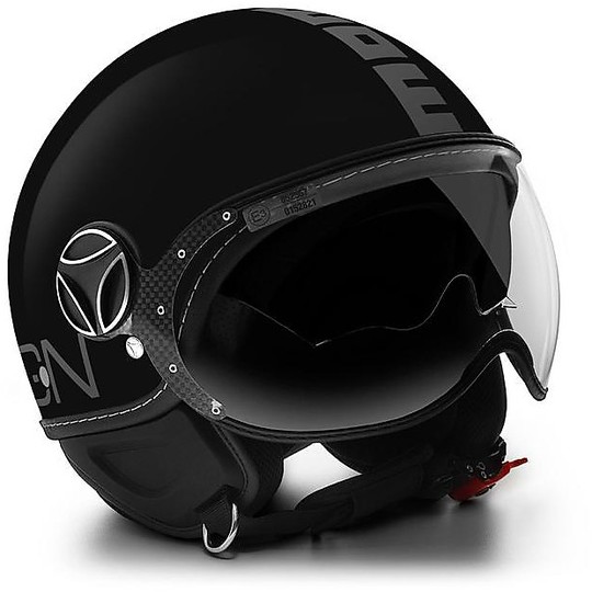 Motorradhelm Jet Doppelvisier Momo Design FGTR Evo Gloss Black Aufkleber Grau Matt