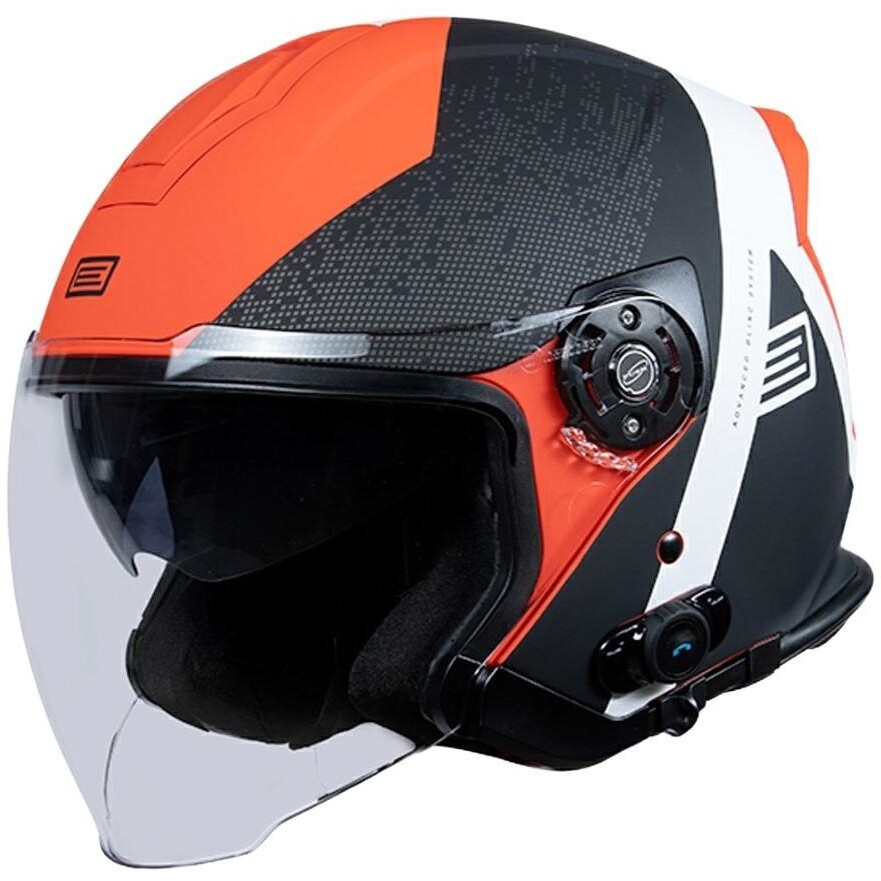 Motorradhelm Jet Origin PALIO 2.0 + Bt Hyper Schwarz Rot Fluo Matt