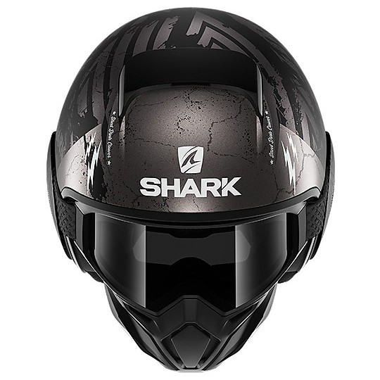 Motorradhelm Jet Shark STREET-DRAK Crower Mat Schwarz Anthrazit Matt Silber