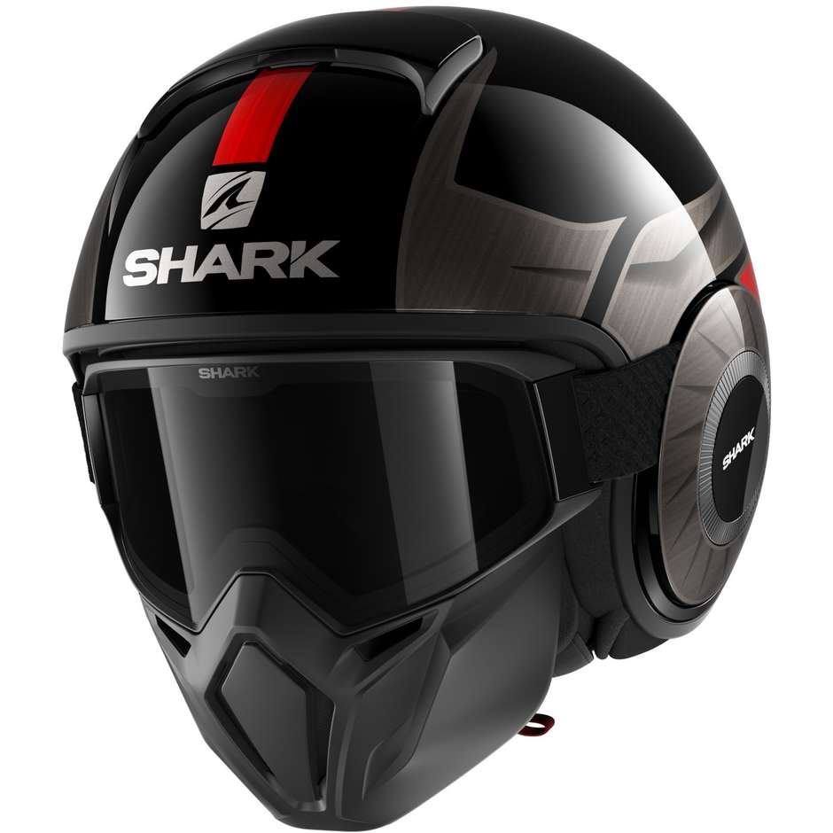Motorradhelm Jet Shark STREET DRAK TRIBUTE RM Schwarz Chrom Rot