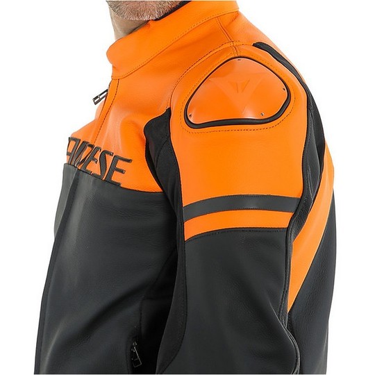 Motorradjacke Aus Dainese Leder AGILE Schwarz Orange Grau
