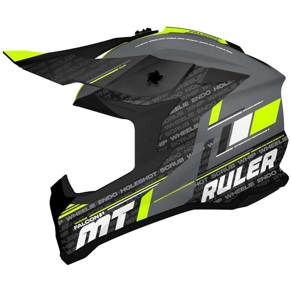 Mt Helmet FALCON S RULER C2 Motocross Enduro Helmet Fluorescent Yellow Matte Grey