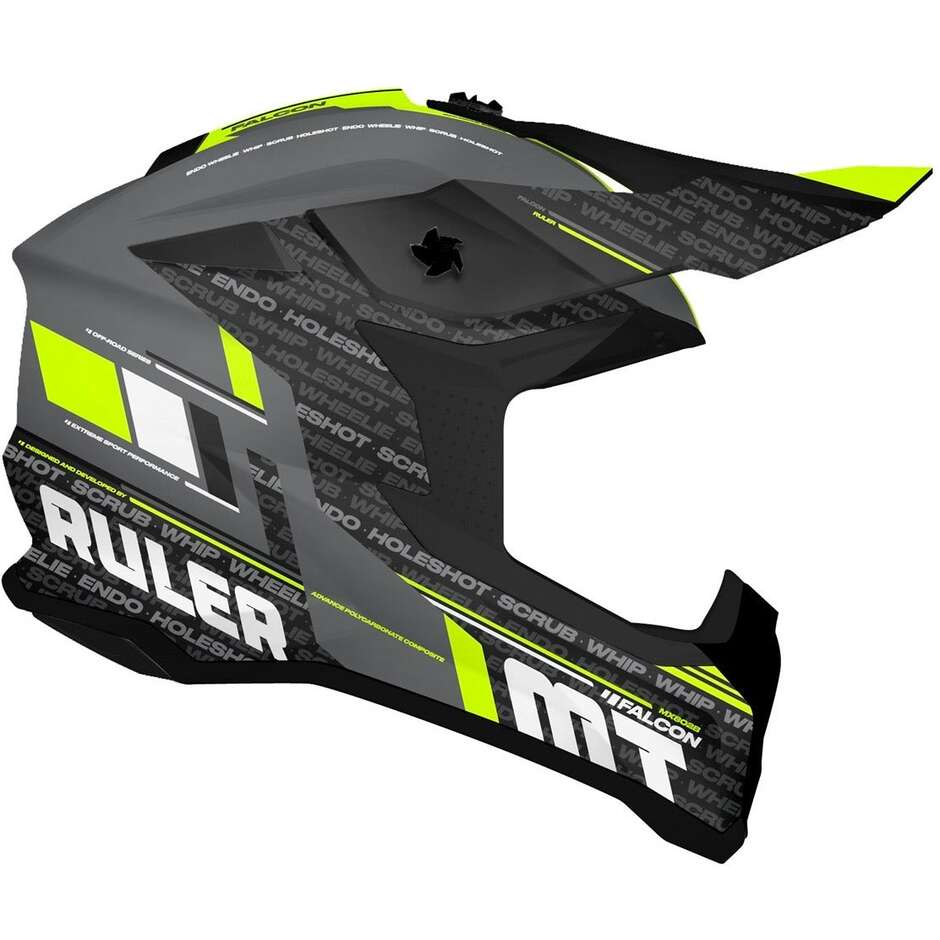Mt Helmet FALCON S RULER C2 Motocross Enduro Helmet Fluorescent Yellow Matte Grey