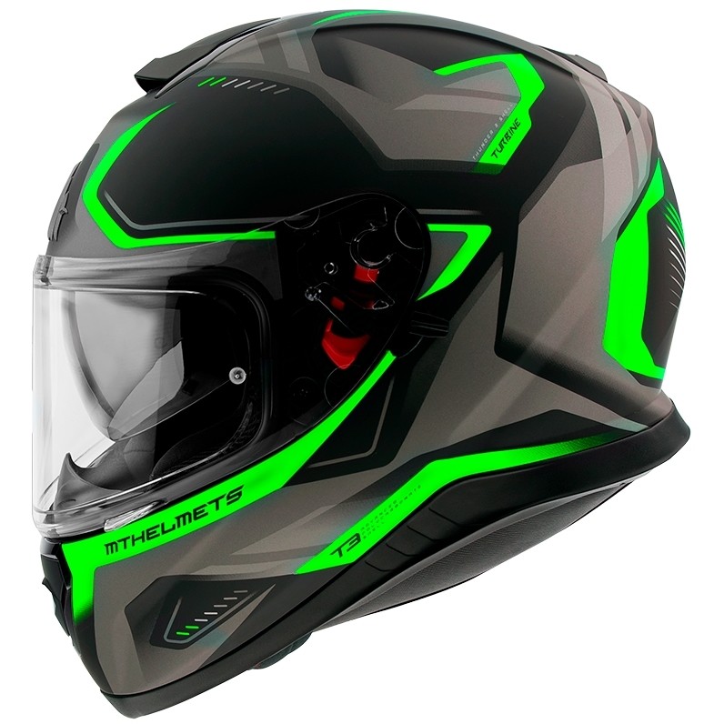 Mt Helmet Integral Motorcycle Helmet THUNDER 3 Sv TURBINE C3 Matt Black Green Fluo