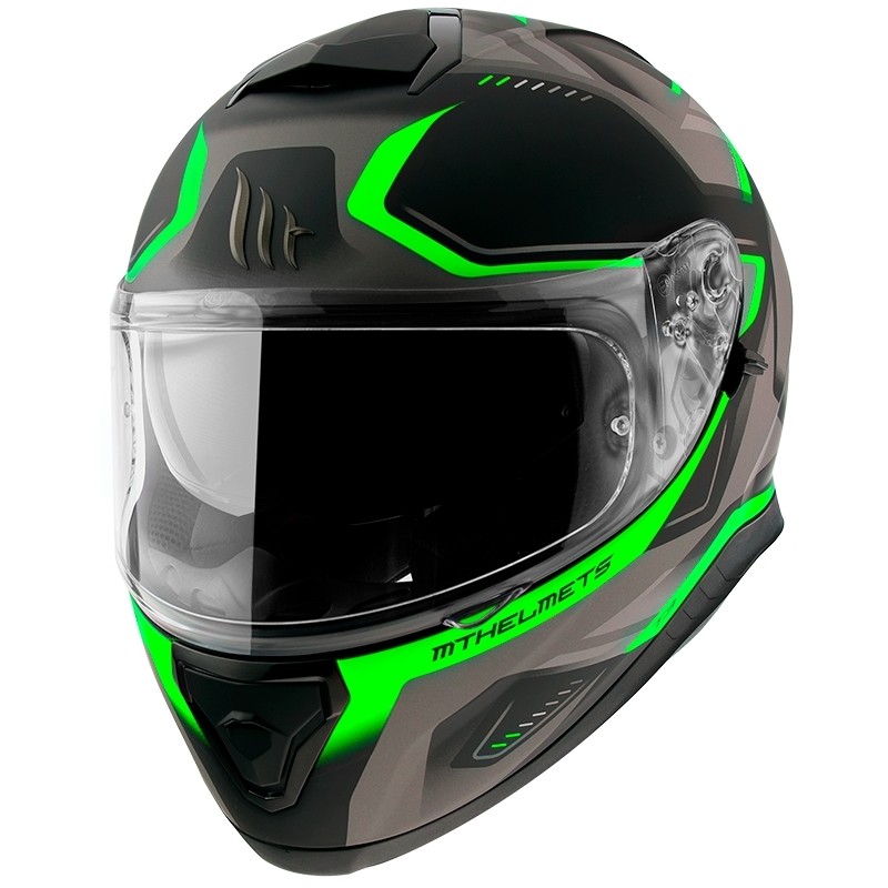 Mt Helmet Integral Motorcycle Helmet THUNDER 3 Sv TURBINE C3 Matt Black Green Fluo