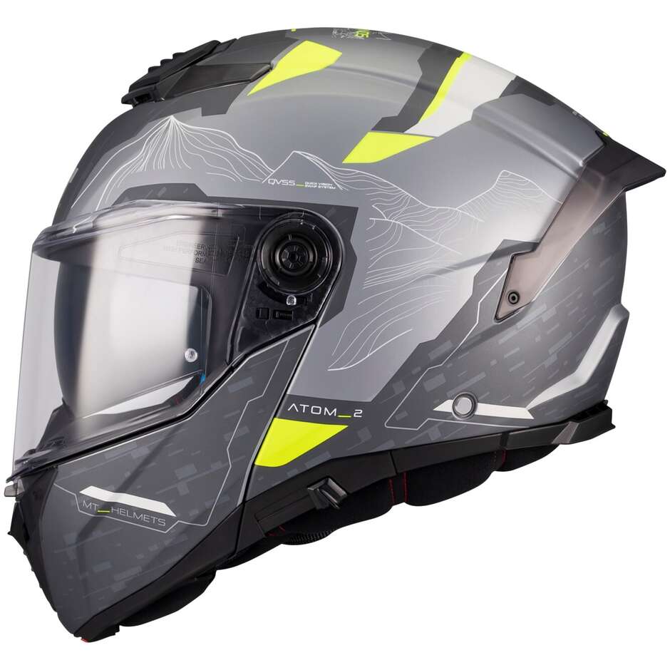 MT Helmets ATOM 2 SV HIGHLANDS E2 Modular-Motorradhelm P/J Fluoreszierendes Gelb Mattgrau