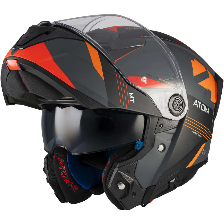 MT Helmets ATOM 2 SV KASTER C14 Modular Helmet Black Grey Orange Matte