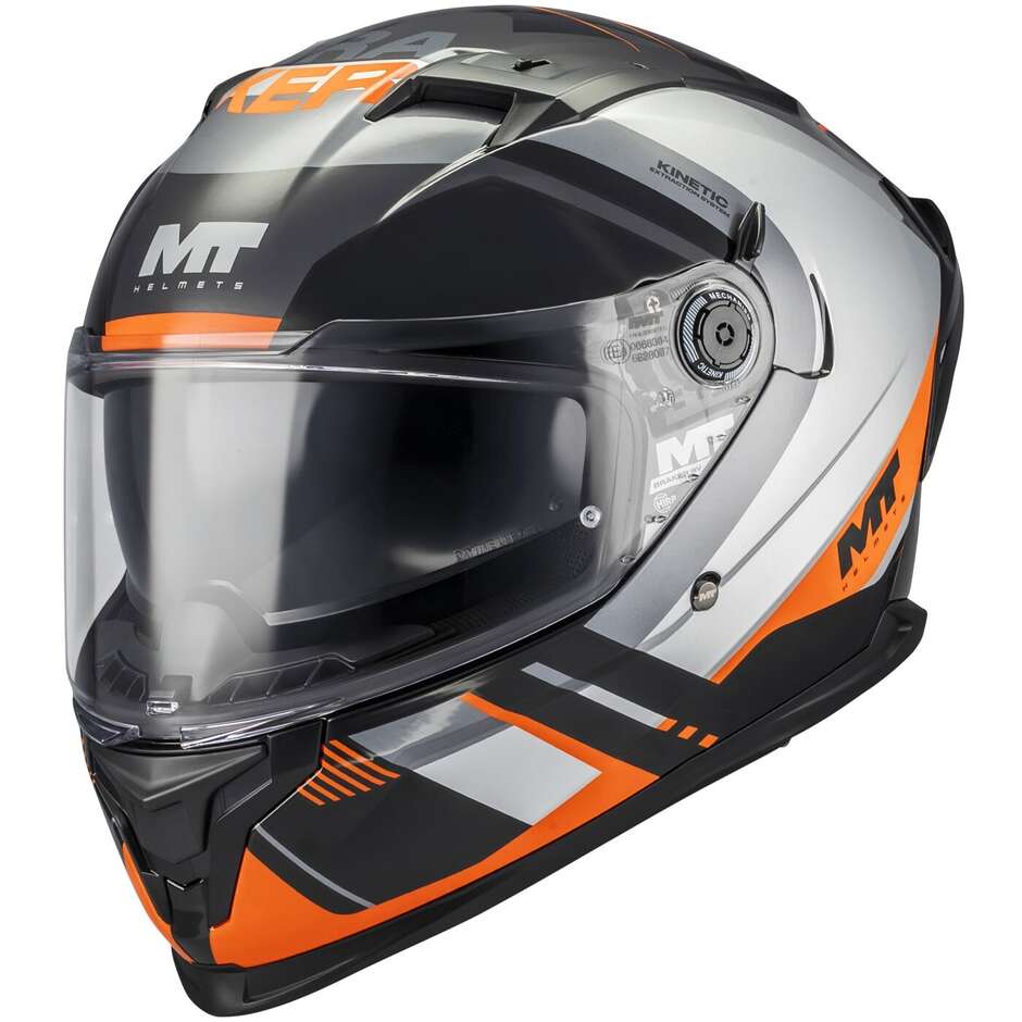 Mt Helmets BRAKER SV INCEPTION B4 Full Face Motorcycle Helmet Orange Grey Black Gloss