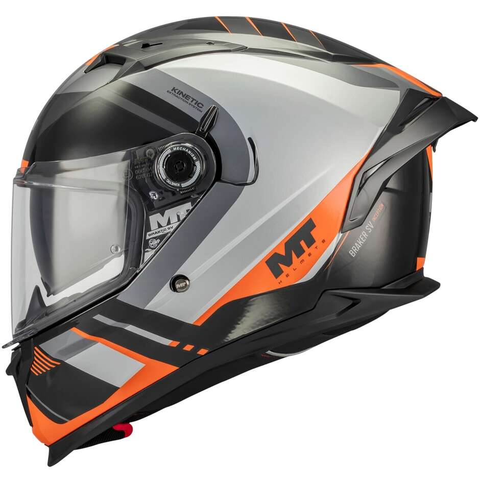 Mt Helmets BRAKER SV INCEPTION B4 Full Face Motorcycle Helmet Orange Grey Black Gloss
